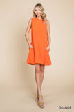 Mock Neck Sleevless Mini Dress - Orange