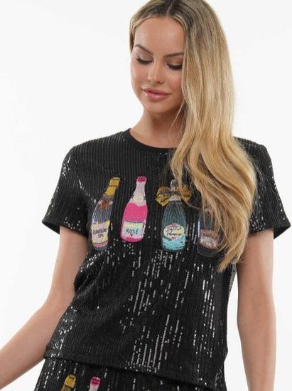 All the Champagne Sequin Top - Black