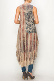 High/Low Lace and Crochet Long Vest - Patriotic Rose