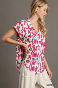 Animal Print High Low Hem Button Down Shirt