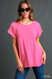 Unfinished Hem Floral Back Print Top