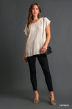 Unfinished Hem Floral Back Print Top