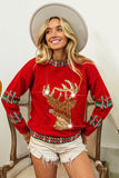 Checkered & Sequin Rudolf Sweater - Red