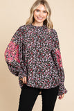 Frill Neck Poet Sleeve Floral Top