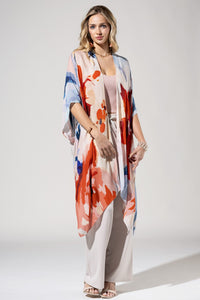 Watercolor Floral Side Split Kimono - Ivory