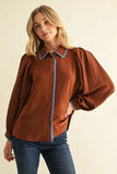 Stitch of Charm Contrast Trim Button Front Blouse