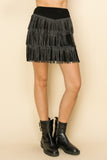 Metal Fringe Layered Mini Skirt - Black