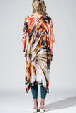 Lace Shadow Floral Side Split Kimono - Burnt Orange