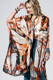 Lace Shadow Floral Side Split Kimono - Burnt Orange