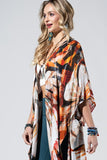 Lace Shadow Floral Side Split Kimono - Burnt Orange
