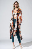 Lace Shadow Floral Side Split Kimono - Burnt Orange