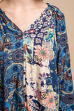 Contrast Floral Print Faux Buttton Top - Marsala