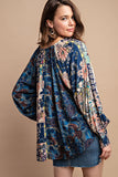 Contrast Floral Print Faux Buttton Top - Marsala