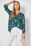 Picasso Print 3/4 Sleeve Top - Teal/Blue
