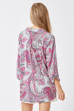 Lizbeth Paisley Print 3/4 Sleeve Top - Grey/Pink