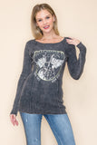 Mineral Washed CHOPPED Rhinestone Motorcycle Top - Black