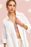 Soft Washed Crinkled Gauze Button Down Shirt