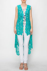 Full Crochet High/Low Vest - Teal