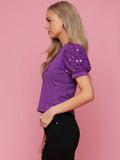 Mardi Gras Puff Sleeve Sequin Top - Purple