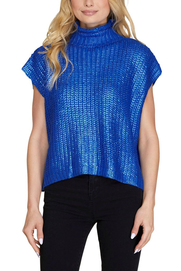 Metallic Foil Mock Sweater Top