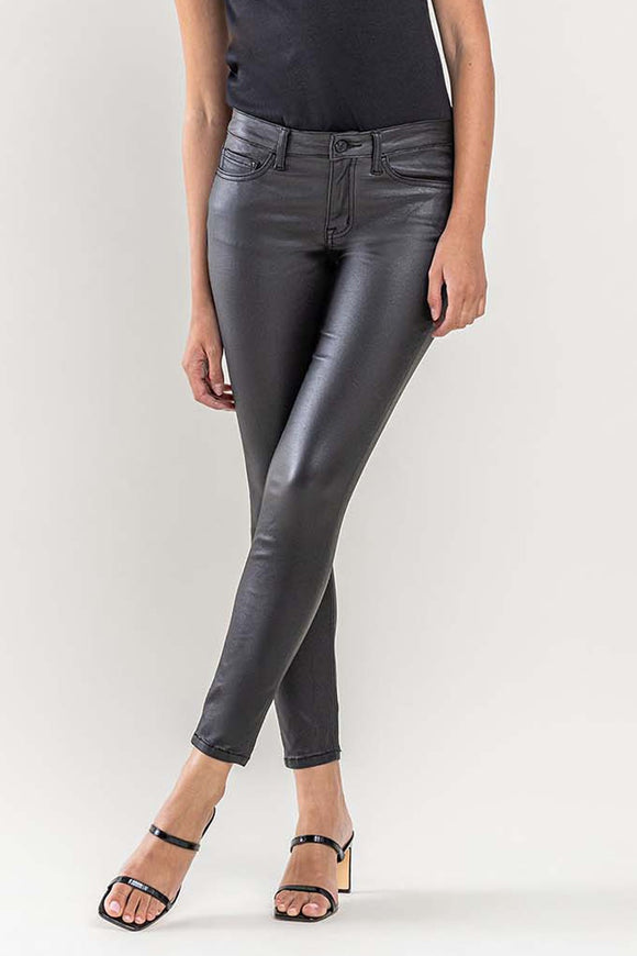 Mid-Rise Ankle Skinny Jeans - Black Vegan Leather