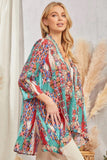 Embellished Kimono with Handkerchief Hemline - Multi Color