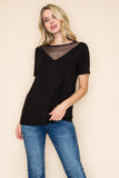 Mesh V-Neck Contrast Short Sleeve Top