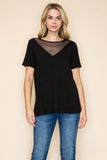 Mesh V-Neck Contrast Short Sleeve Top