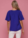 Pleated V-Neck Flutter Sleeve Solid Top