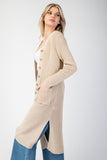 Ribbed Bucket Pocket Cardigan w/Side Slits