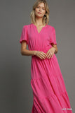 Mineral Washed Tiered Maxi Dress