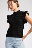 Ruffle Cap Sleeve  Cable Knit Sweater Top