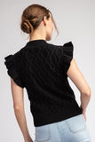 Ruffle Cap Sleeve  Cable Knit Sweater Top