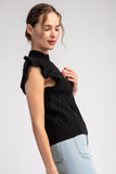 Ruffle Cap Sleeve  Cable Knit Sweater Top