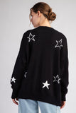 Star Pattern Sweater Cardigan - Black