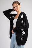 Star Pattern Sweater Cardigan - Black