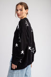 Star Pattern Sweater Cardigan - Black