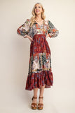 Tiered Midi Dress with Floral Print