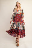 Tiered Midi Dress with Floral Print