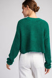 Solid Long Sleeve Knit Cropped Sweater Top