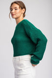 Solid Long Sleeve Knit Cropped Sweater Top