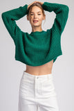 Solid Long Sleeve Knit Cropped Sweater Top