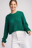 Solid Long Sleeve Knit Cropped Sweater Top