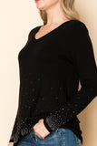 Embellished Rhinestone Hem and Cuff Fitted Top