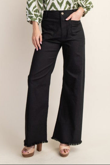 High Waist Flare Leg Raw Hem Pants