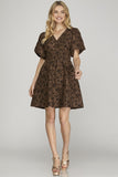 Floral Jacquard V-Neck Short Sleeve Dress