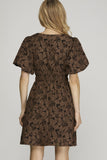 Floral Jacquard V-Neck Short Sleeve Dress