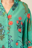 3/4 Balloon Sleeve Full Button Mandarin Collar Top