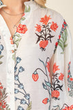 3/4 Balloon Sleeve Full Button Mandarin Collar Top