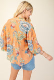 3/4 Balloon Sleeve Full Button Mandarin Collar Top